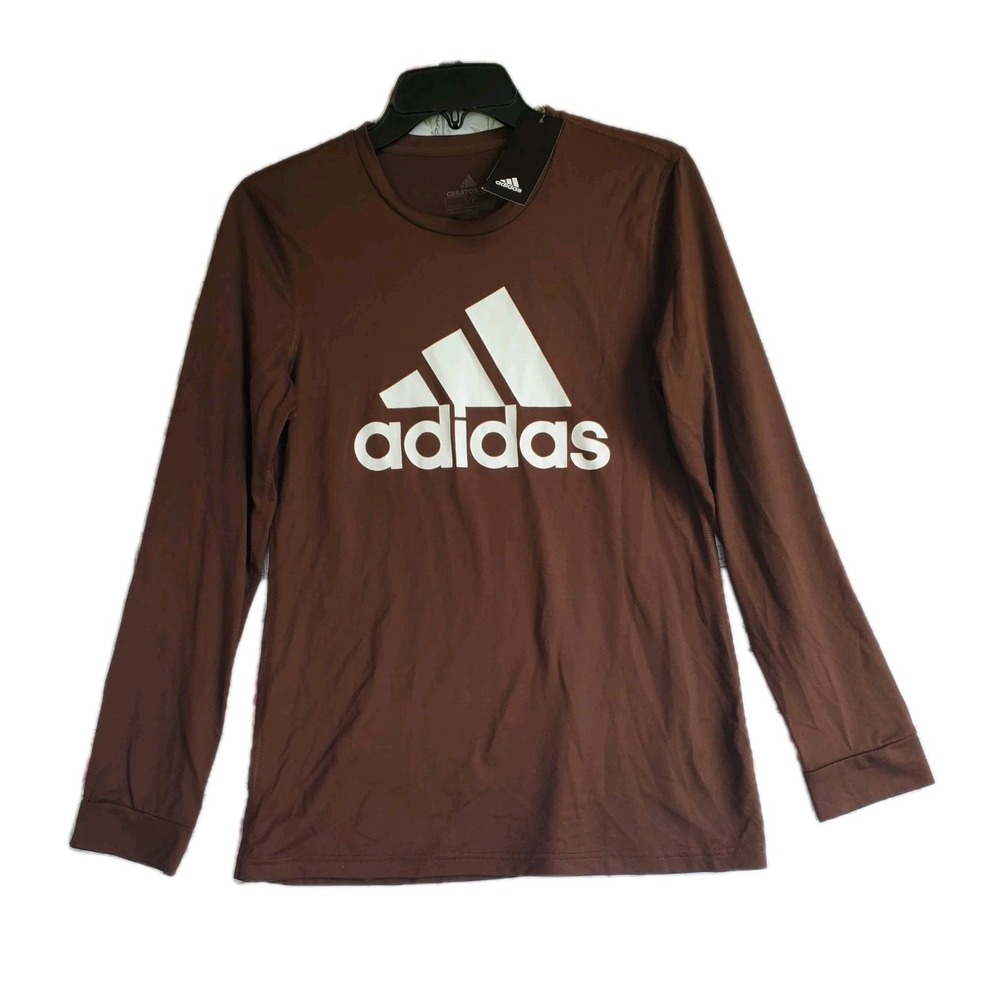 New Adidas Men's‎ S/P Small Brown Amplifier Long Sleeve Badge of Sport T-Shirt